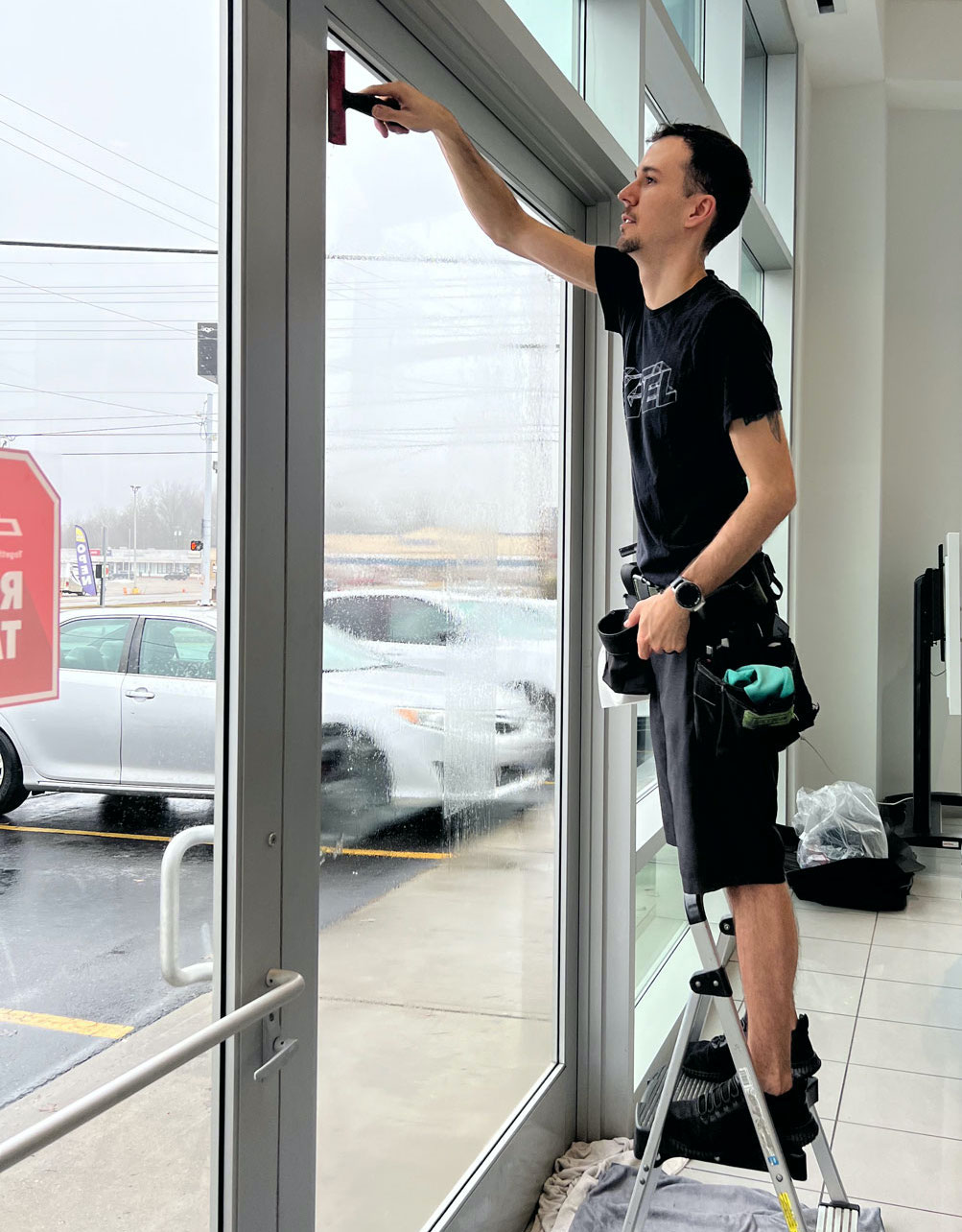 Professionally installed solar film on a commercial building in Cincinnati, Ohio